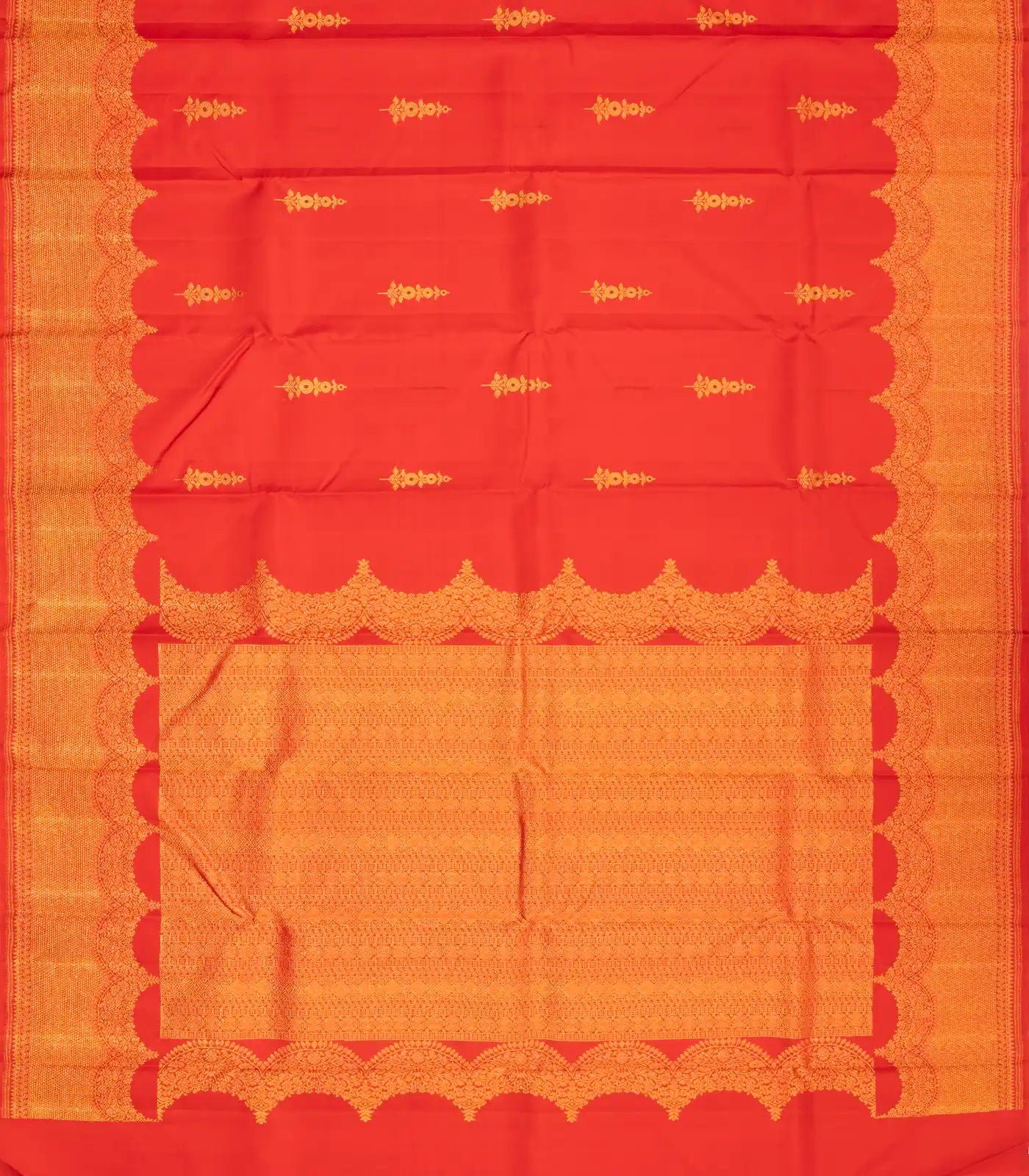 Peach Handloom Kanchipuram Silk Saree With Meena Buttas