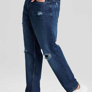 Navy Distressed Baggy Fit Jeans