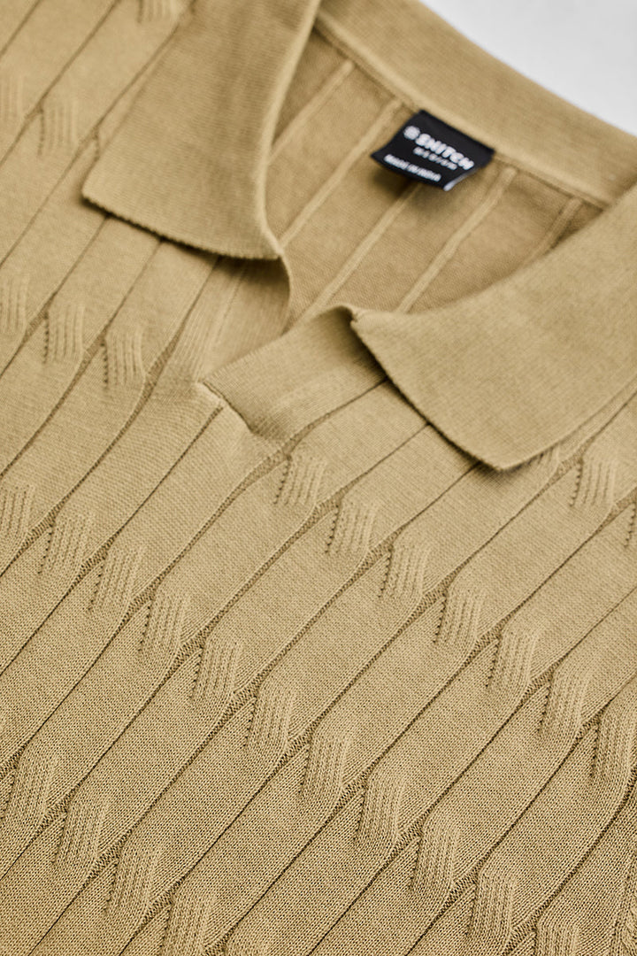 Khaki Knitted Polo T-Shirt