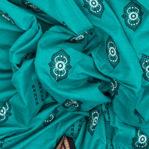 Cyan Handloom Orissa Cotton Saree With Floral Motifs