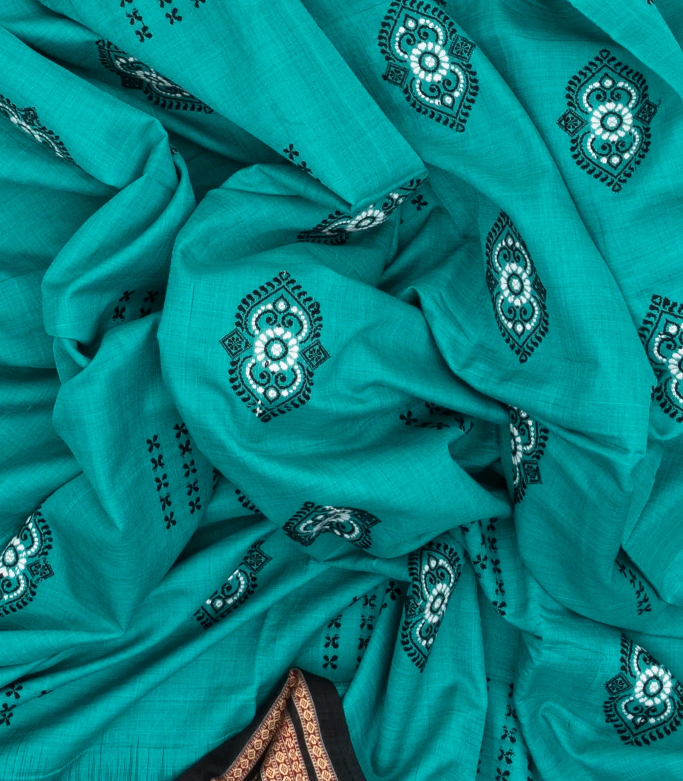 Cyan Handloom Orissa Cotton Saree With Floral Motifs