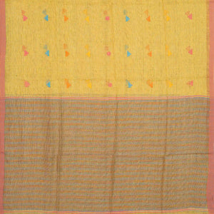 Gold Handloom Linen Saree With Temple Buttas