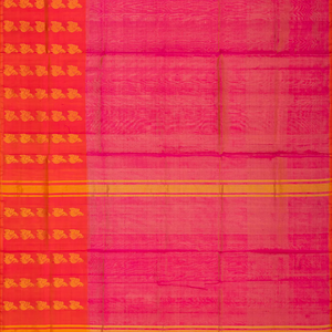 Pink Handloom Uppada Plain Silk Saree With Floral Motifs in Red Border