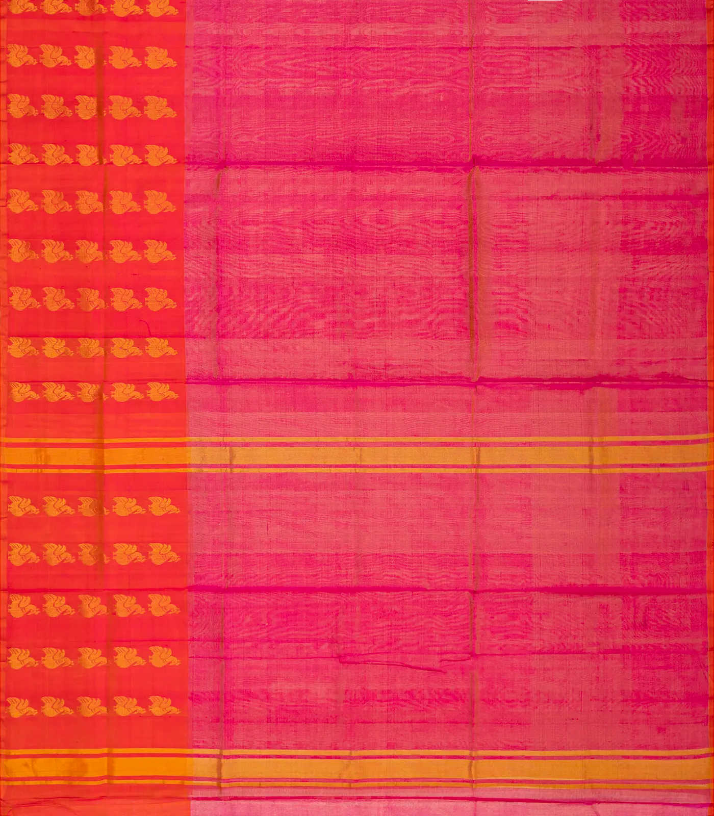 Pink Handloom Uppada Plain Silk Saree With Floral Motifs in Red Border