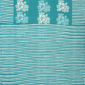 Cyan Woven Jaipur Cotton Saree Printed With Floral  Motifs