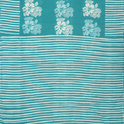 Cyan Woven Jaipur Cotton Saree Printed With Floral  Motifs