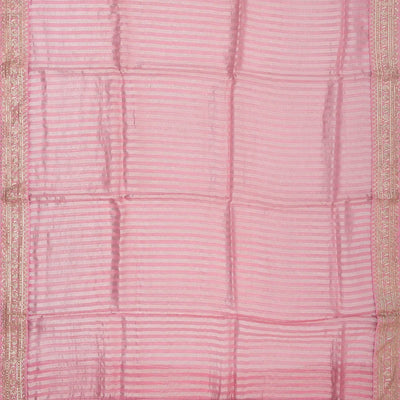 Bubble-gum Pink Woven Organza Silk Saree With Embroidered Floral Motifs