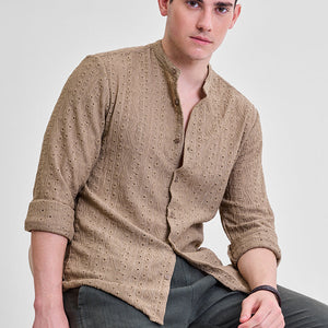 Beige Self-Design Shirt