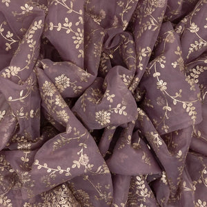 Lilac Woven Supernet Saree With Embroidered Floral Motifs