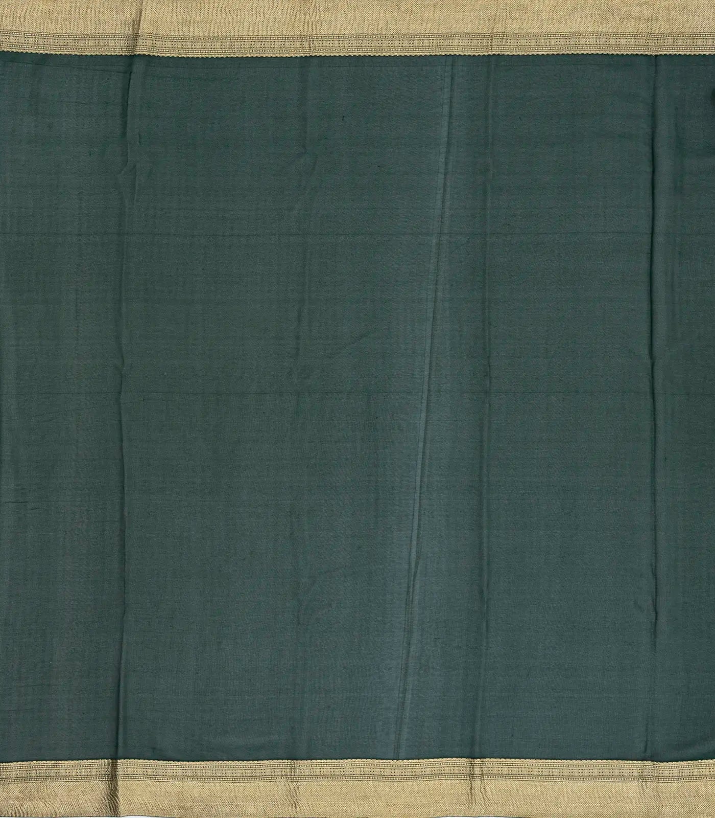 Bottle Green Mysore Crepe Silk Saree With Floral Motifs & Zari Border