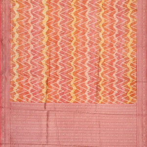 Peach Handwoven Printed Tussar Silk Saree With Chevron Motifs-Peach