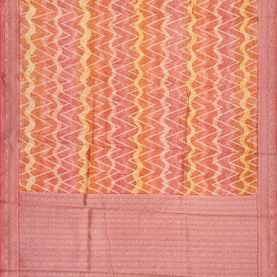 Peach Handwoven Printed Tussar Silk Saree With Chevron Motifs-Peach
