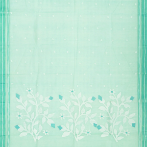 Turquoise Handloom Dhakai Cotton Saree With Floral Motifs