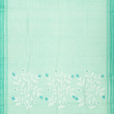 Turquoise Handloom Dhakai Cotton Saree With Floral Motifs