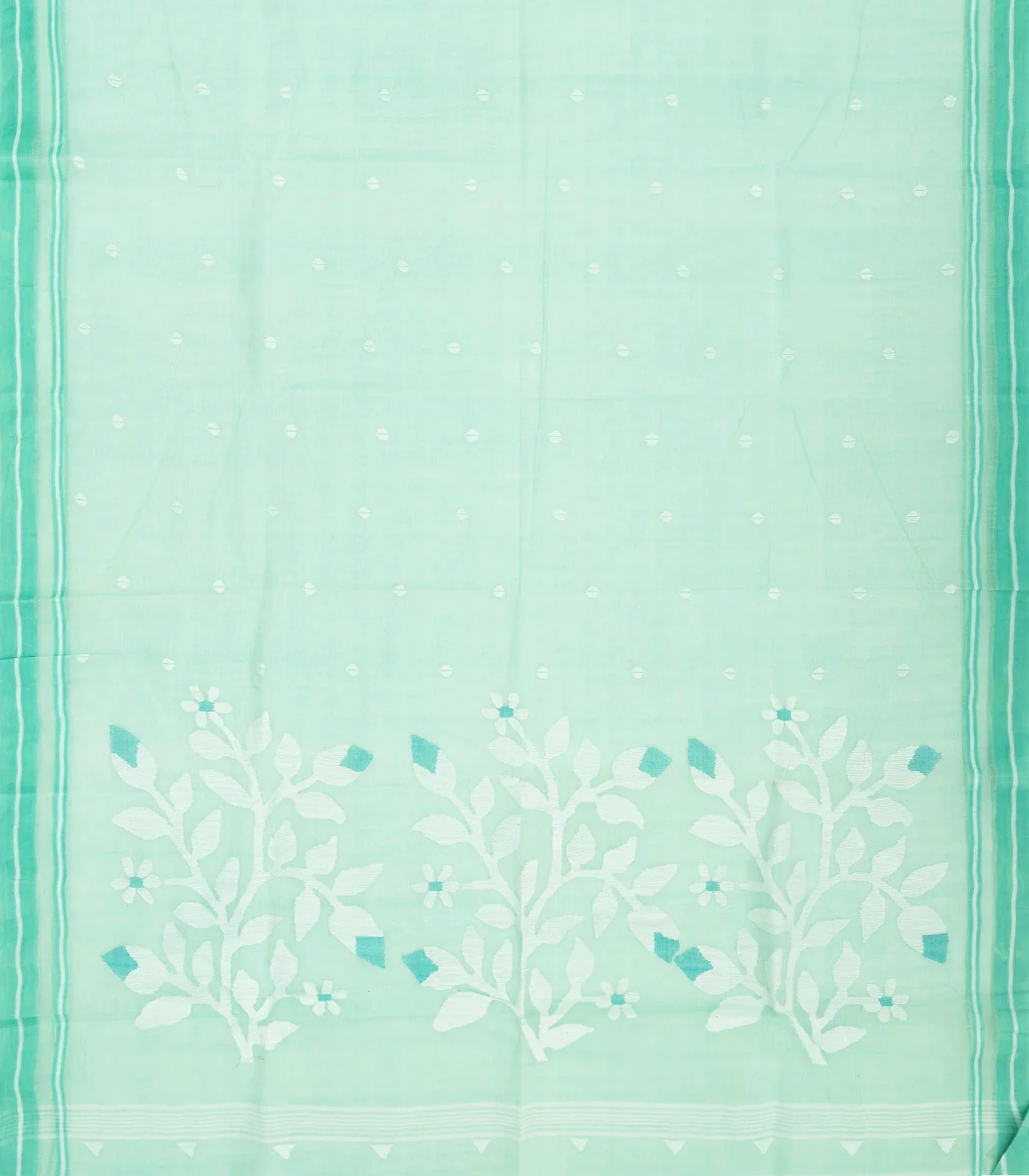 Turquoise Handloom Dhakai Cotton Saree With Floral Motifs