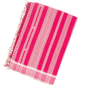 Hot Pink Handloom Bhujodi Cotton Saree With Buttas