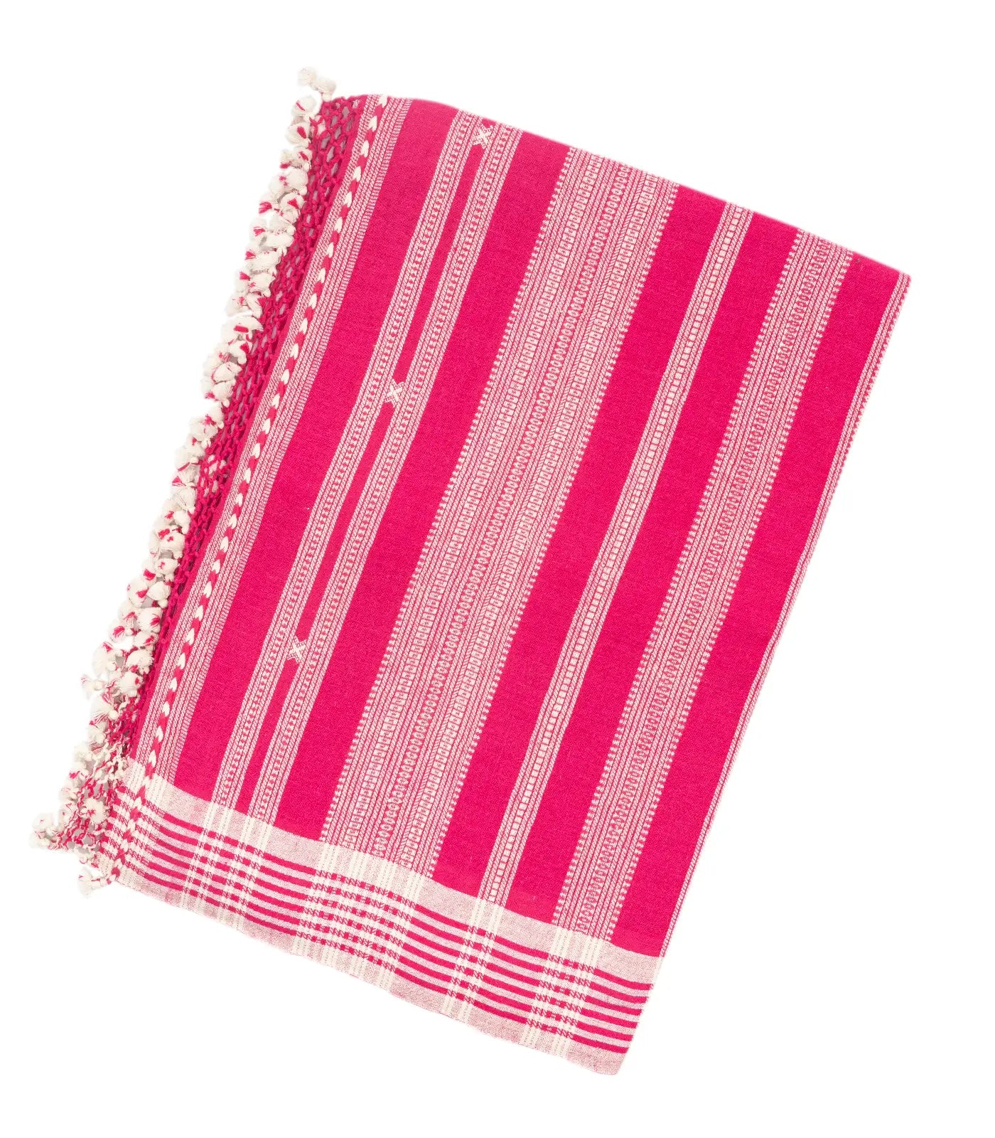 Hot Pink Handloom Bhujodi Cotton Saree With Buttas