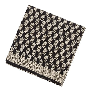 Black Woven Jaipur Cotton Saree Printed With Cream Floral Motifs