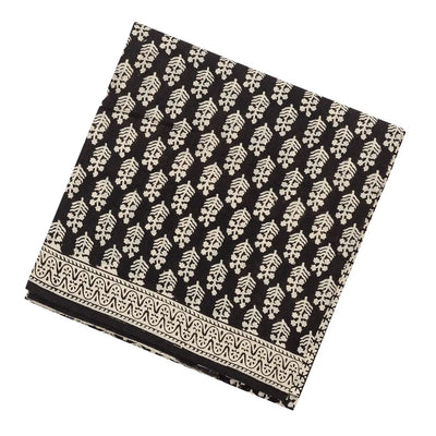 Black Woven Jaipur Cotton Saree Printed With Cream Floral Motifs