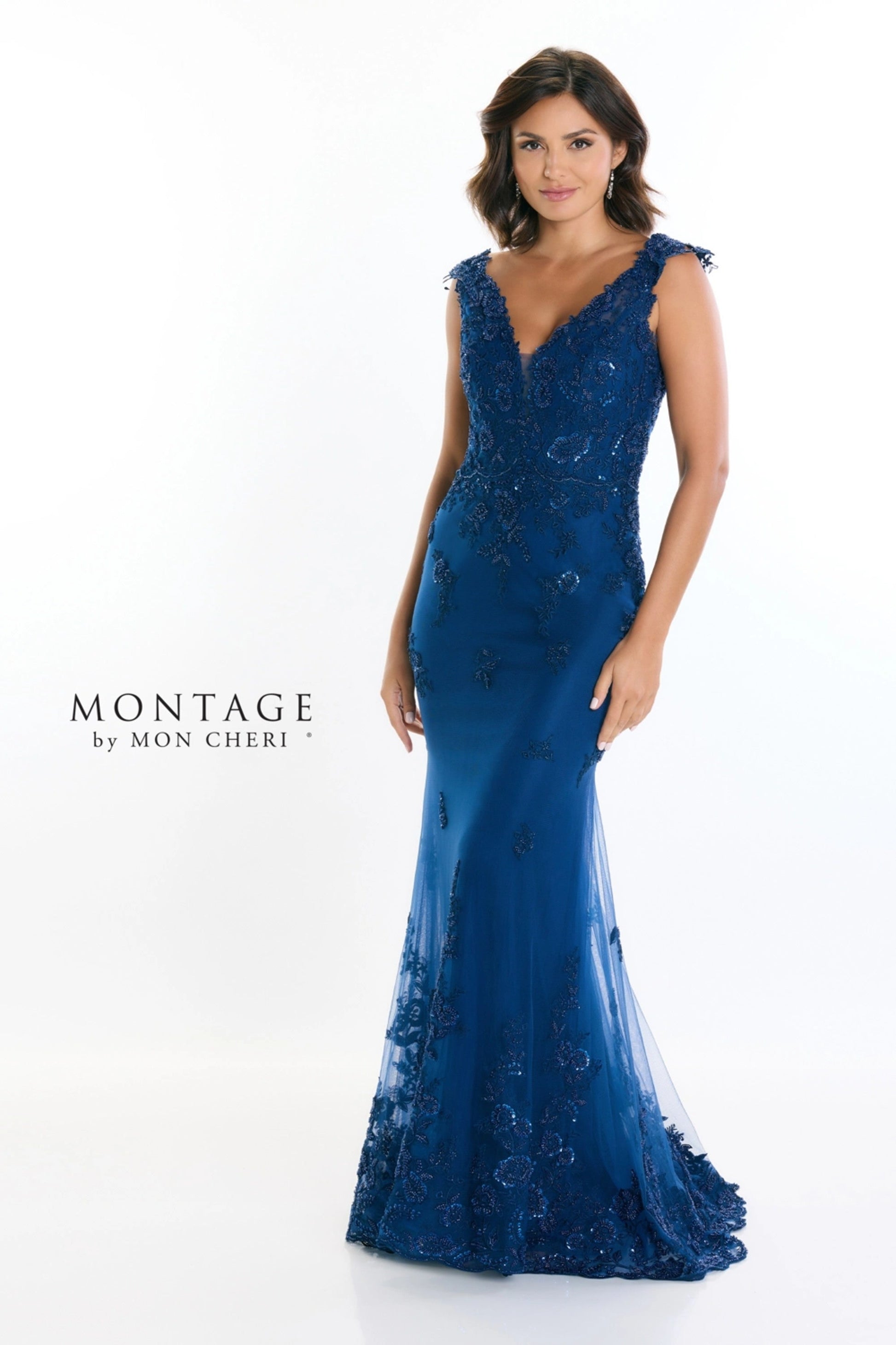 Montage M534 Formal Beaded Long Floral Evening Dress
