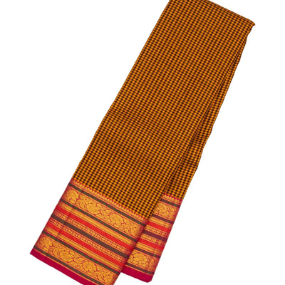 Mustard Handloom Kanchipuram Korvai Silk Saree With Checks