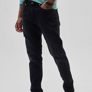 Black Distressed Slim Fit Jeans