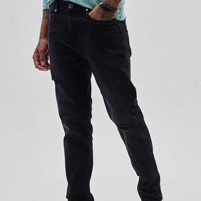 Black Distressed Slim Fit Jeans