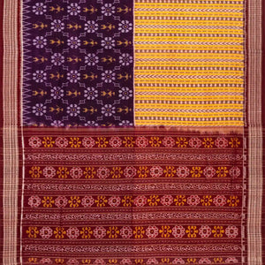 Violet & Yellow Handloom Orissa Cotton Saree With Tie & Dye Motifs