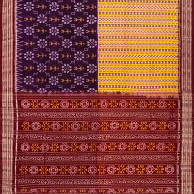 Violet & Yellow Handloom Orissa Cotton Saree With Tie & Dye Motifs