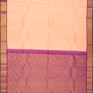 Light Peach Handloom Korvai Kanchipuram Silk Saree With Contrast Border