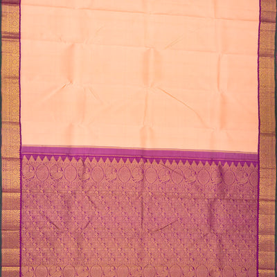 Light Peach Handloom Korvai Kanchipuram Silk Saree With Contrast Border