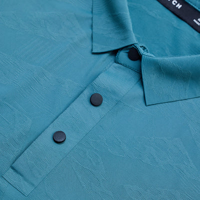 Teal Textured Stitchless Polo T-Shirt