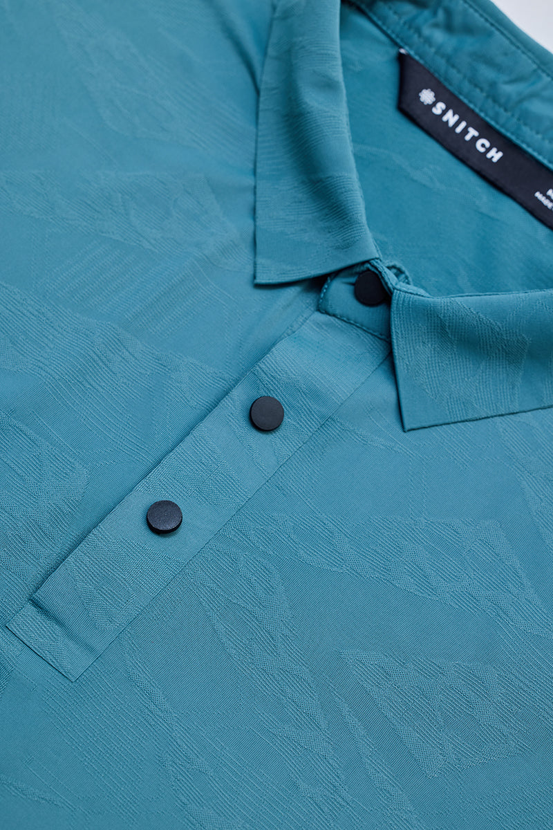 Teal Textured Stitchless Polo T-Shirt