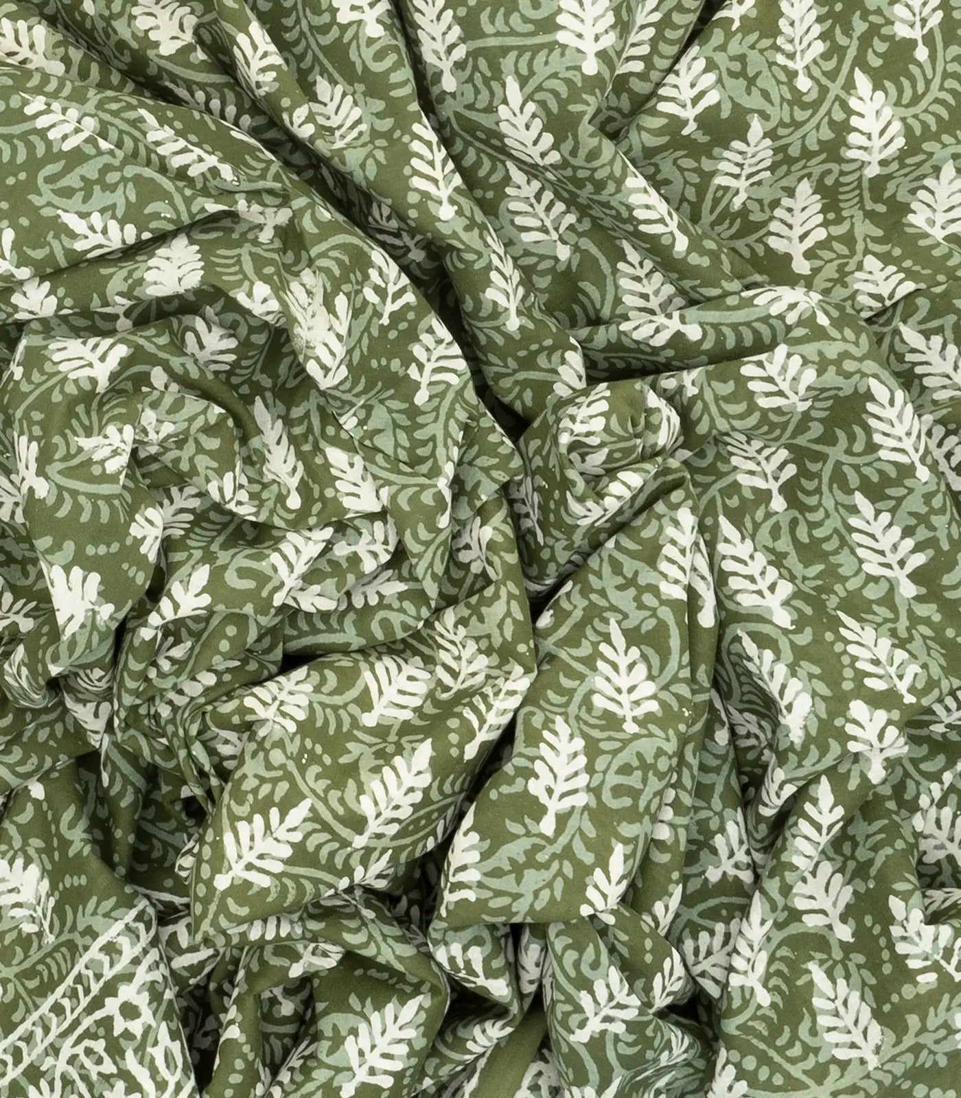 Sage Green Woven Jaipur Cotton Saree Printed With Cream Floral Motifs