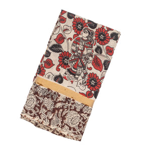 Off White Woven Kalamkari Printed Cotton Saree