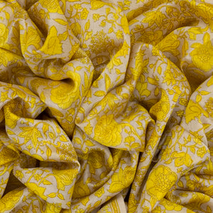 Taupe Handloom Chanderi Cotton Saree With Printed Yellow Floral Motifs