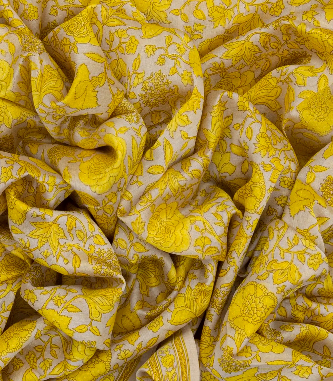 Taupe Handloom Chanderi Cotton Saree With Printed Yellow Floral Motifs