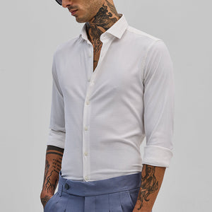 White Textured Slim Fit Shirt