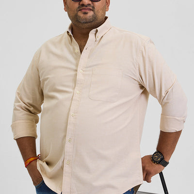 Beige Button Down Regular Fit Shirt
