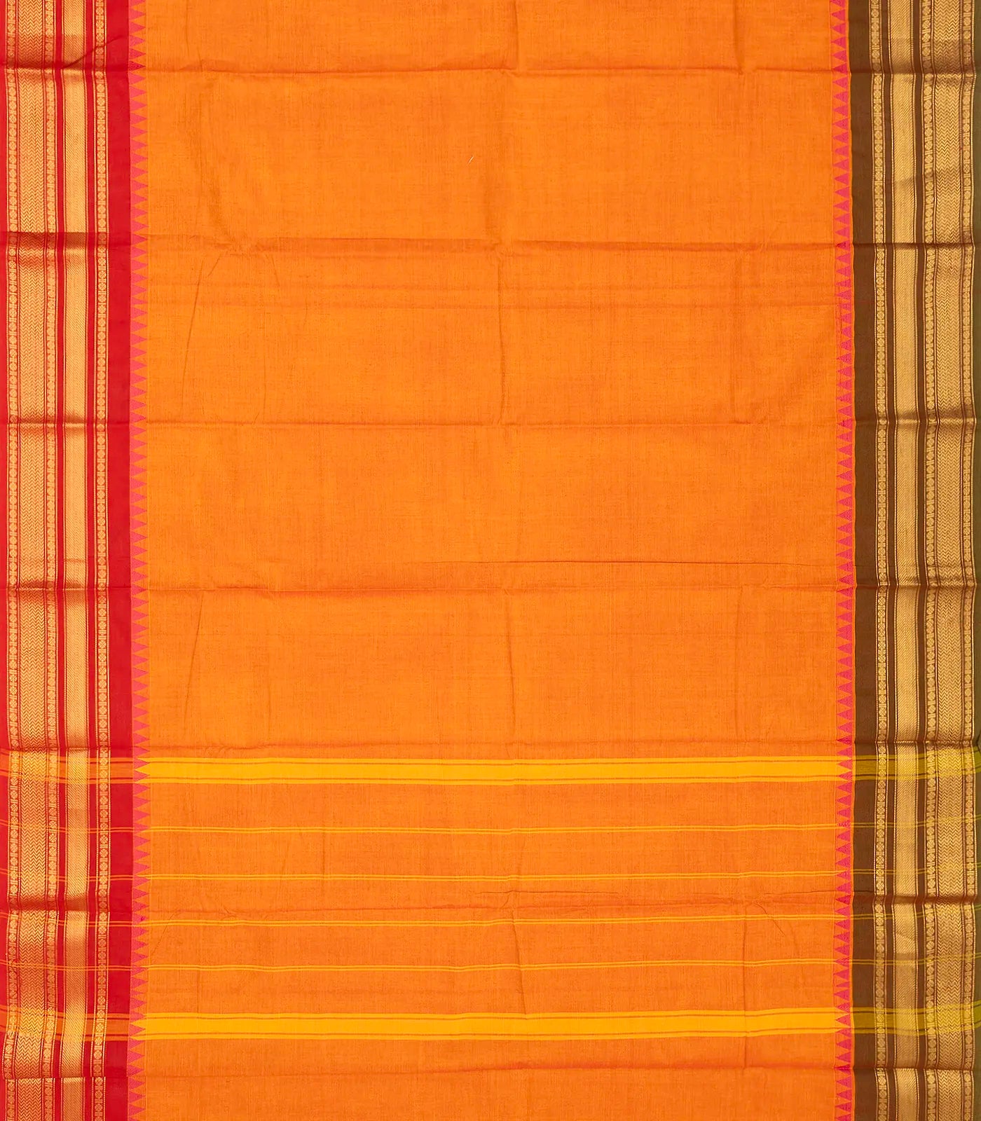 Mango Yellow Chettinad Cotton Saree With Ganga Jamuna Border