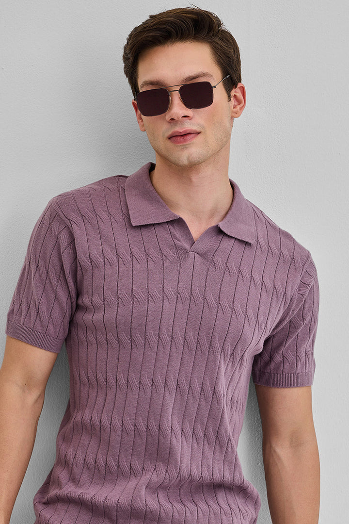 Mauve Knitted Polo T-Shirt