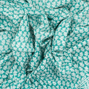 Turquoise Woven Jaipur Cotton Saree Printed With White Floral Motifs