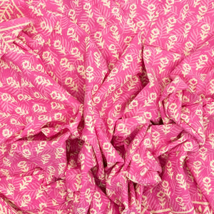 BubbleGum Pink Woven Jaipur Cotton Saree Printed With Cream Floral Motifs