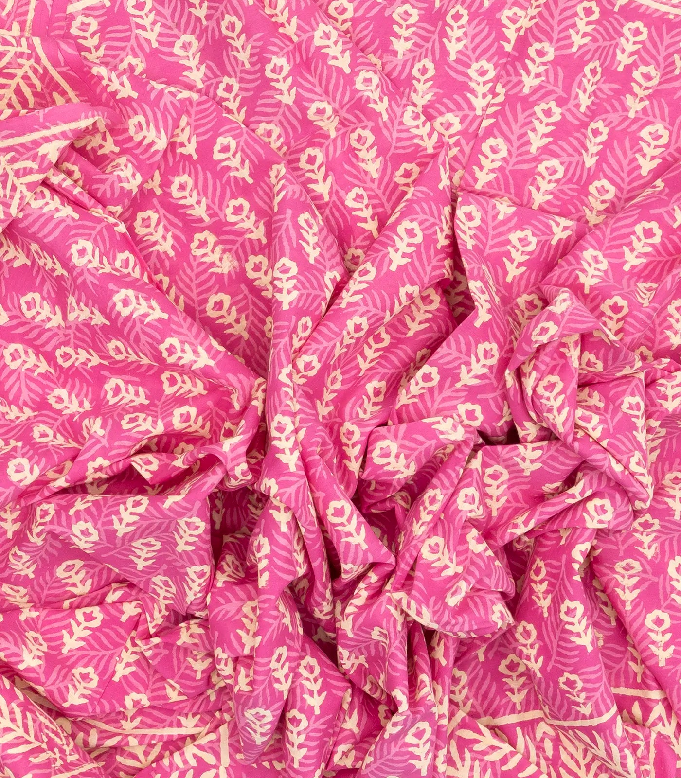 BubbleGum Pink Woven Jaipur Cotton Saree Printed With Cream Floral Motifs