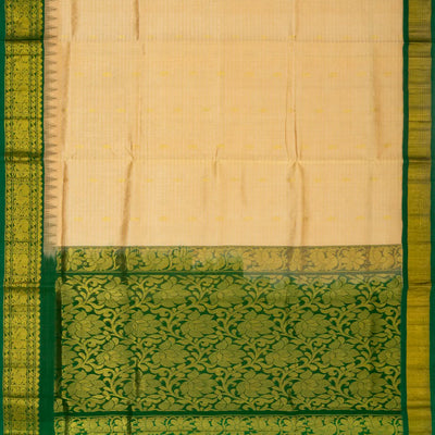 Sandal Handloom Silk Cotton Saree With Checks & Buttas