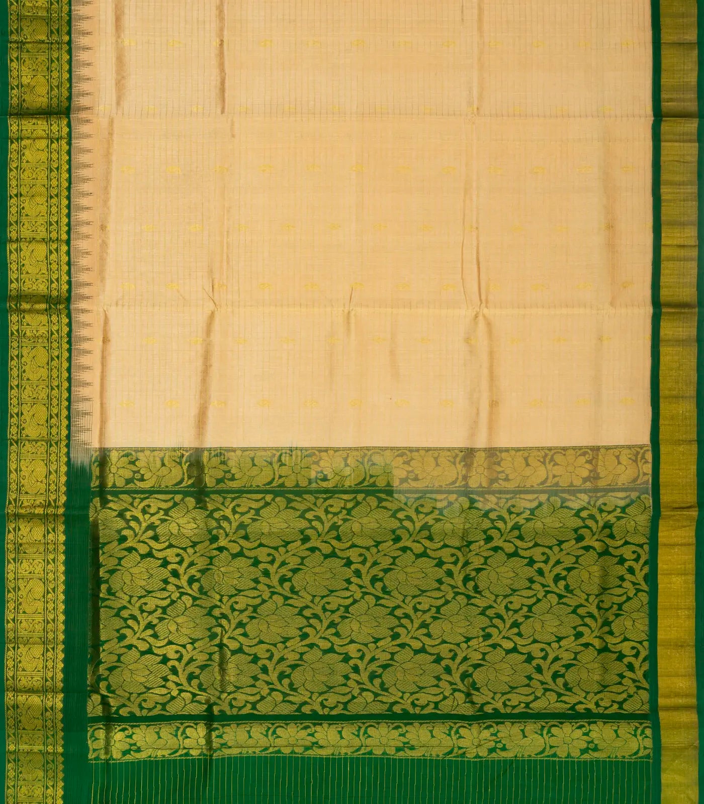 Sandal Handloom Silk Cotton Saree With Checks & Buttas