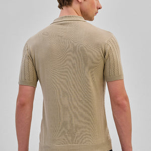 Beige Knitted Polo T-Shirt