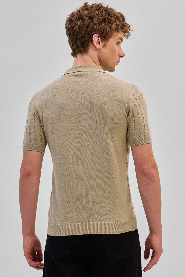 Beige Knitted Polo T-Shirt