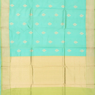 Turquoise Handloom Banarasi Silk Saree With Floral Buttas