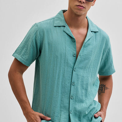 Turquoise Box Fit Linen Blend Shirt